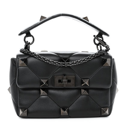Valentino Garavani Nappa Monochrome Medium Roman Stud Shoulder Bag Black 1 of 9