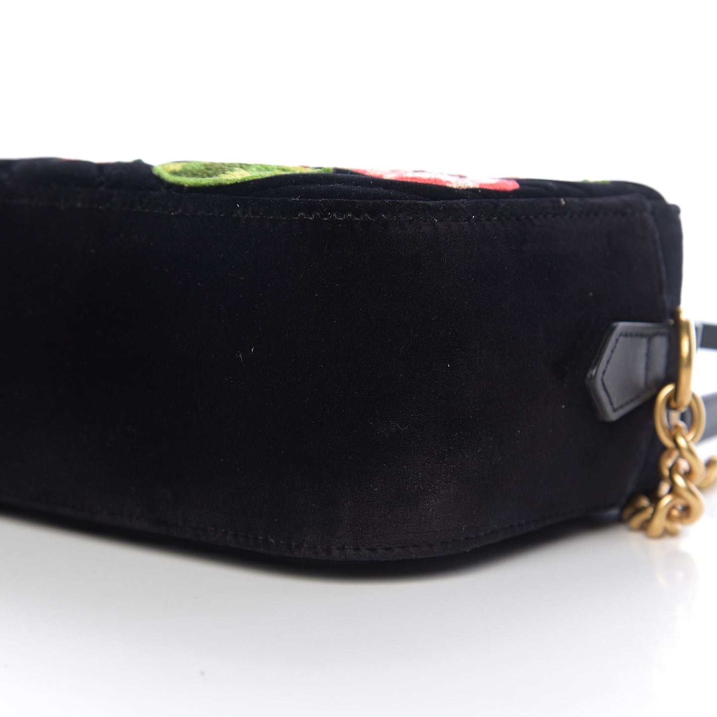 Velvet Matelasse Deer Embroidered Small GG Marmont Chain Shoulder Bag Black