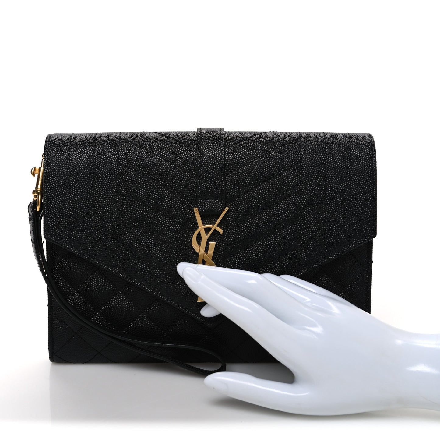 Grain De Poudre Textured Mixed Matelasse Triquilt Monogram Clutch Black