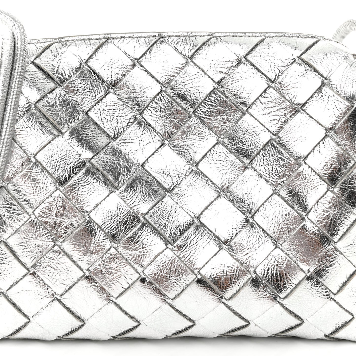 Metallic Nappa Intrecciato Mini Loop Camera Bag Silver