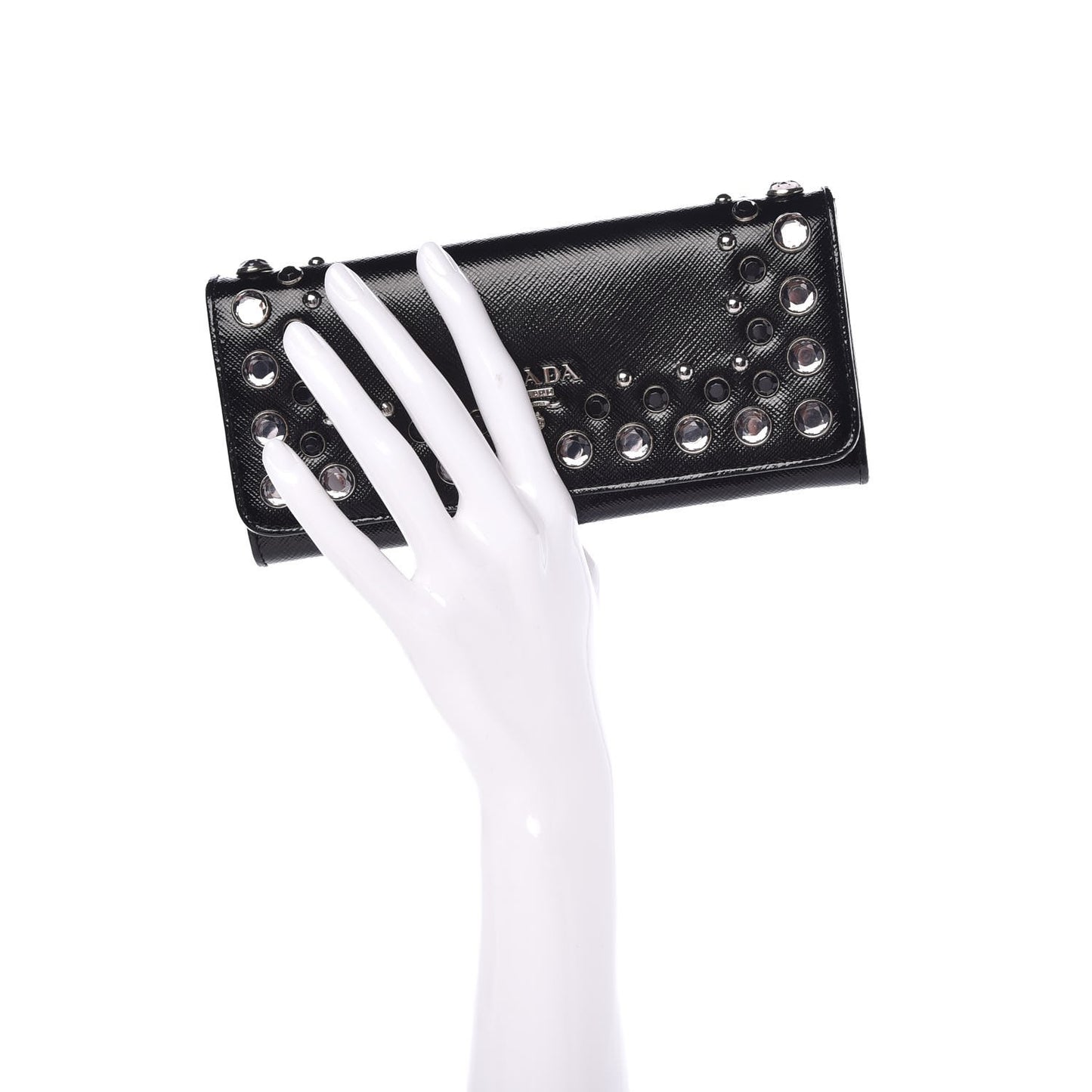 Saffiano Vernice Crystal Studded Continental Wallet Black