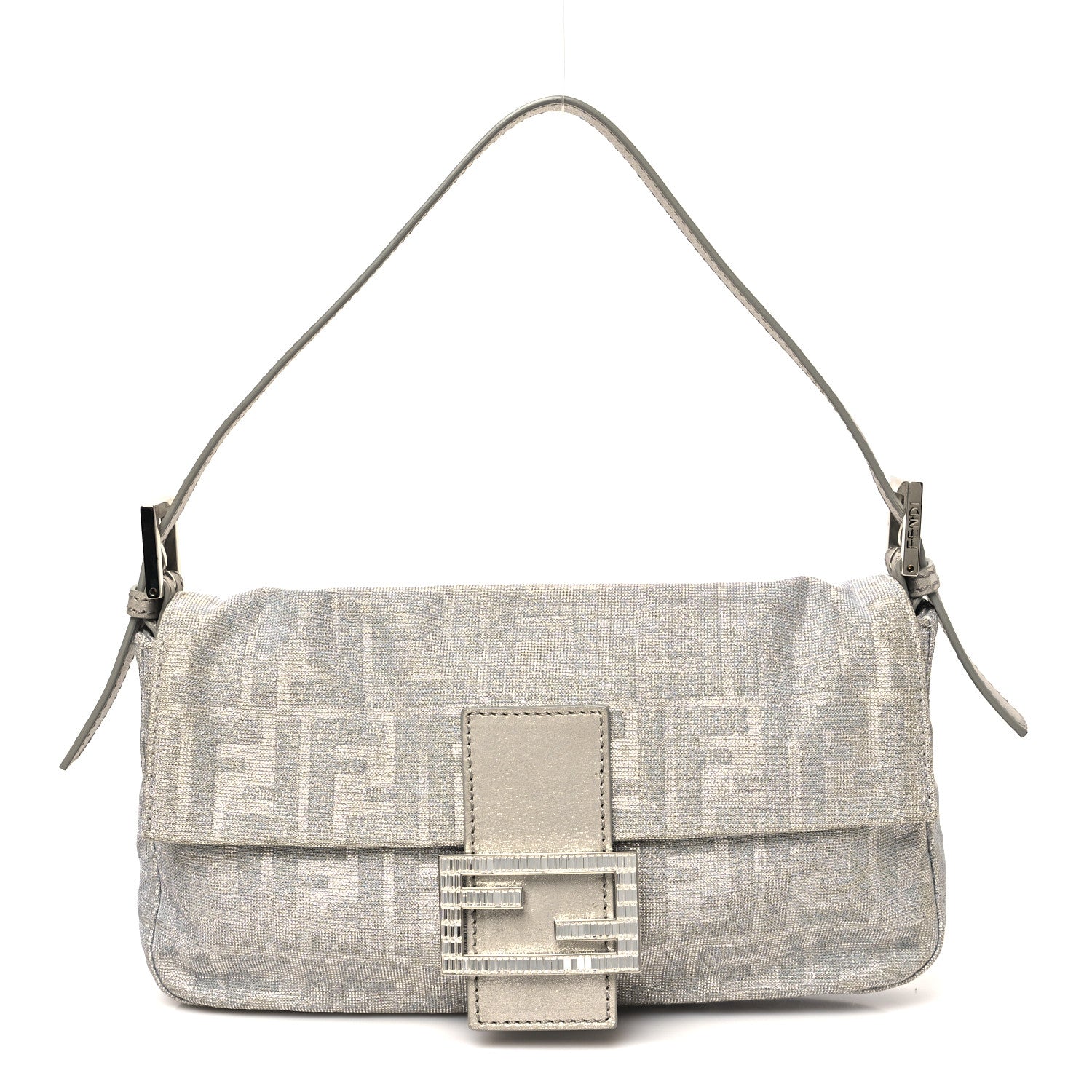 Fendi Metallic Lurex Zucca Vitello Baguette Argento 1 of 10