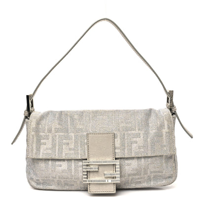 Fendi Metallic Lurex Zucca Vitello Baguette Argento 1 of 10