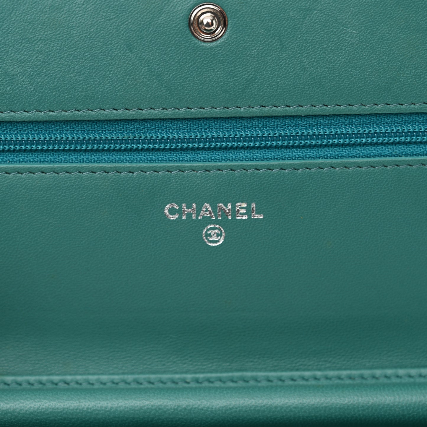 Calfskin Diamond Stitch Wallet On Chain WOC Turquoise