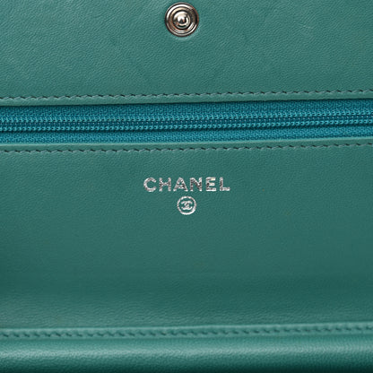 Chanel Calfskin Diamond Stitch Wallet On Chain WOC Turquoise 6 of 12