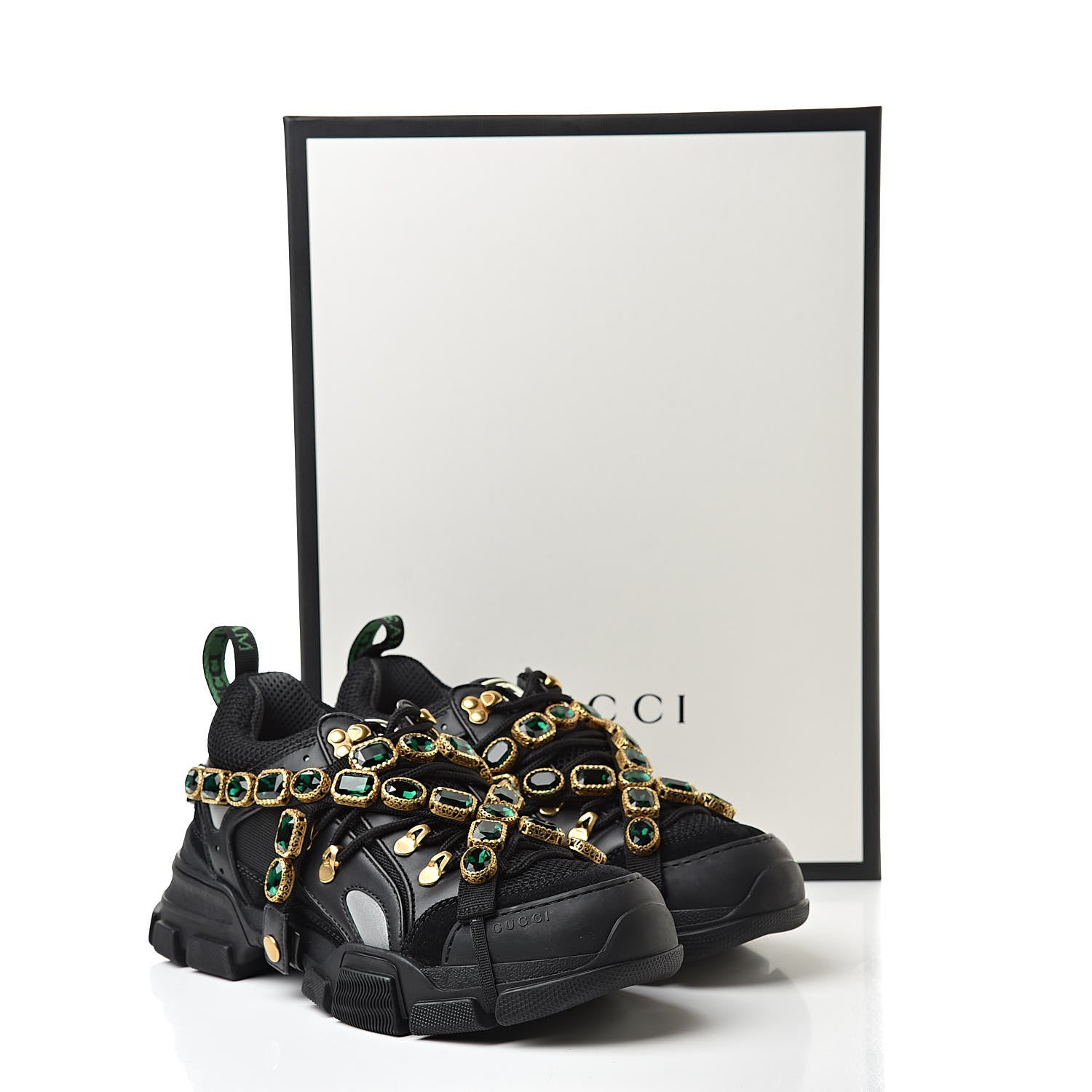 Gucci X SEGA Mesh Suede Calfskin Removable Crystals Mens Flashtrek Sneakers 7.5 Black Silver 9 of 9