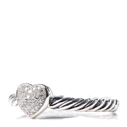 David Yurman Sterling Silver Diamond Cable Classics Heart Ring 49 5 3 of 5