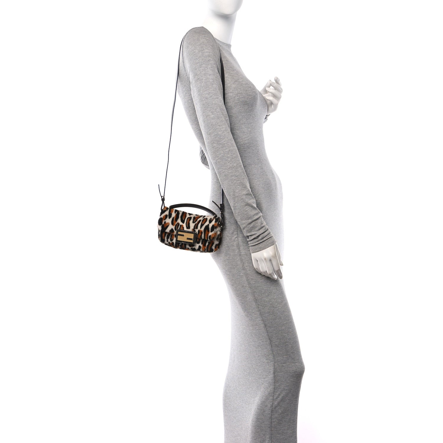 Fendi Calf Hair Leopard Print Phone Baguette Moro 3 of 10