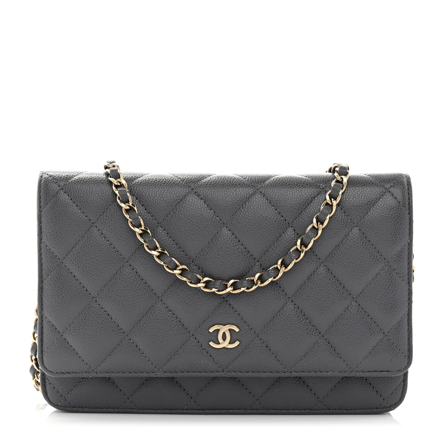 Caviar Quilted Wallet on Chain WOC Grey