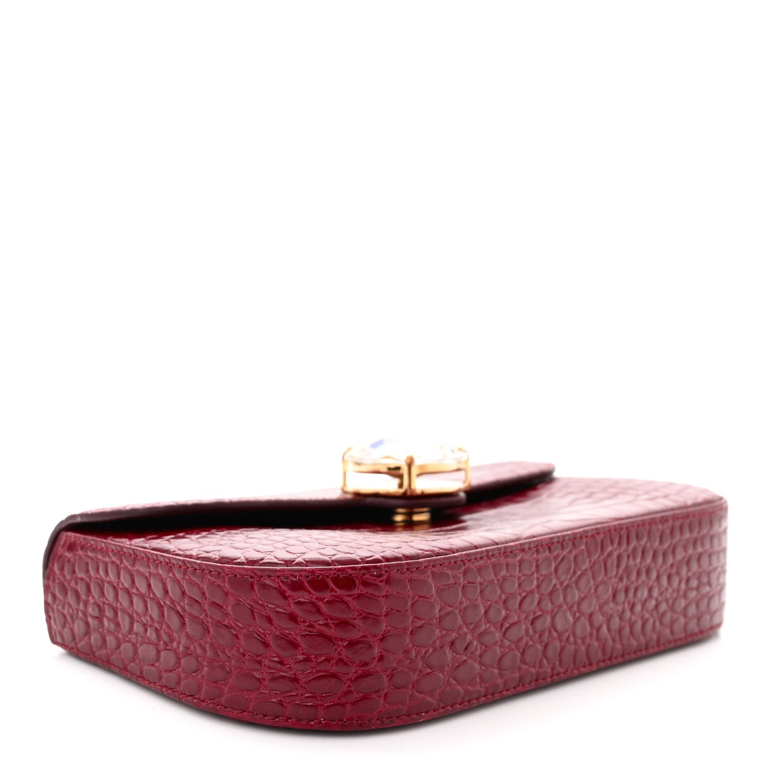Miu Miu Calfskin Crystal Crocodile Embossed Saint Cocco Wallet On Chain Rubino 4 of 10
