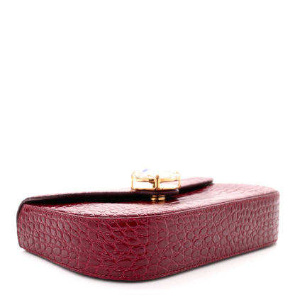 Miu Miu Calfskin Crystal Crocodile Embossed Saint Cocco Wallet On Chain Rubino 4 of 10