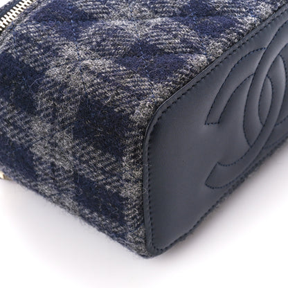 Chanel Wool Plaid Quilted Small Vanity Case With Chain Blue 9 of 11