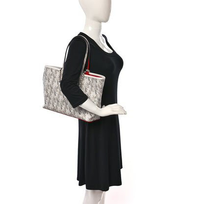 Christian Louboutin Toile Monogram Calfskin Printed Spikes Small East West Cabata Tote White Black White Black 3 of 10
