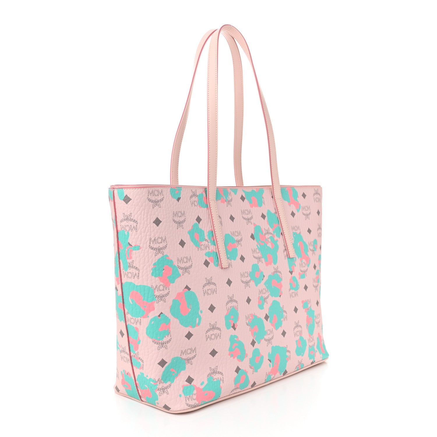 MCM Visetos Leopard Print Medium Anya Shopper Tote  Pink 3 of 10