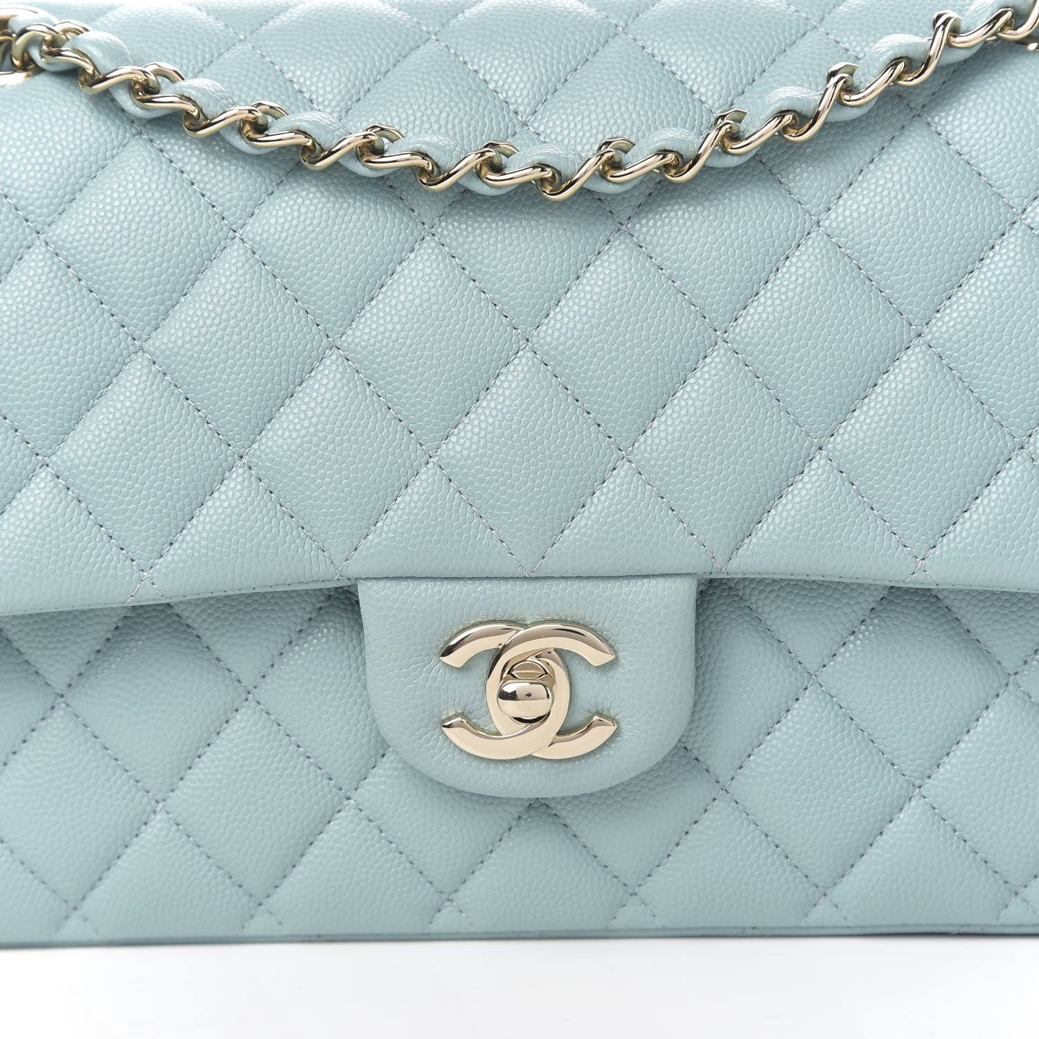 Chanel Caviar Quilted Medium Double Flap Light Blue 9 of 10
