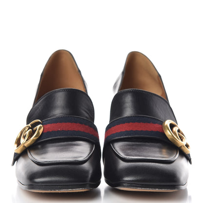 Gucci Malaga Kid Web Pearl Embellished Peyton 75mm Loafer Pumps 36 Black 2 of 11