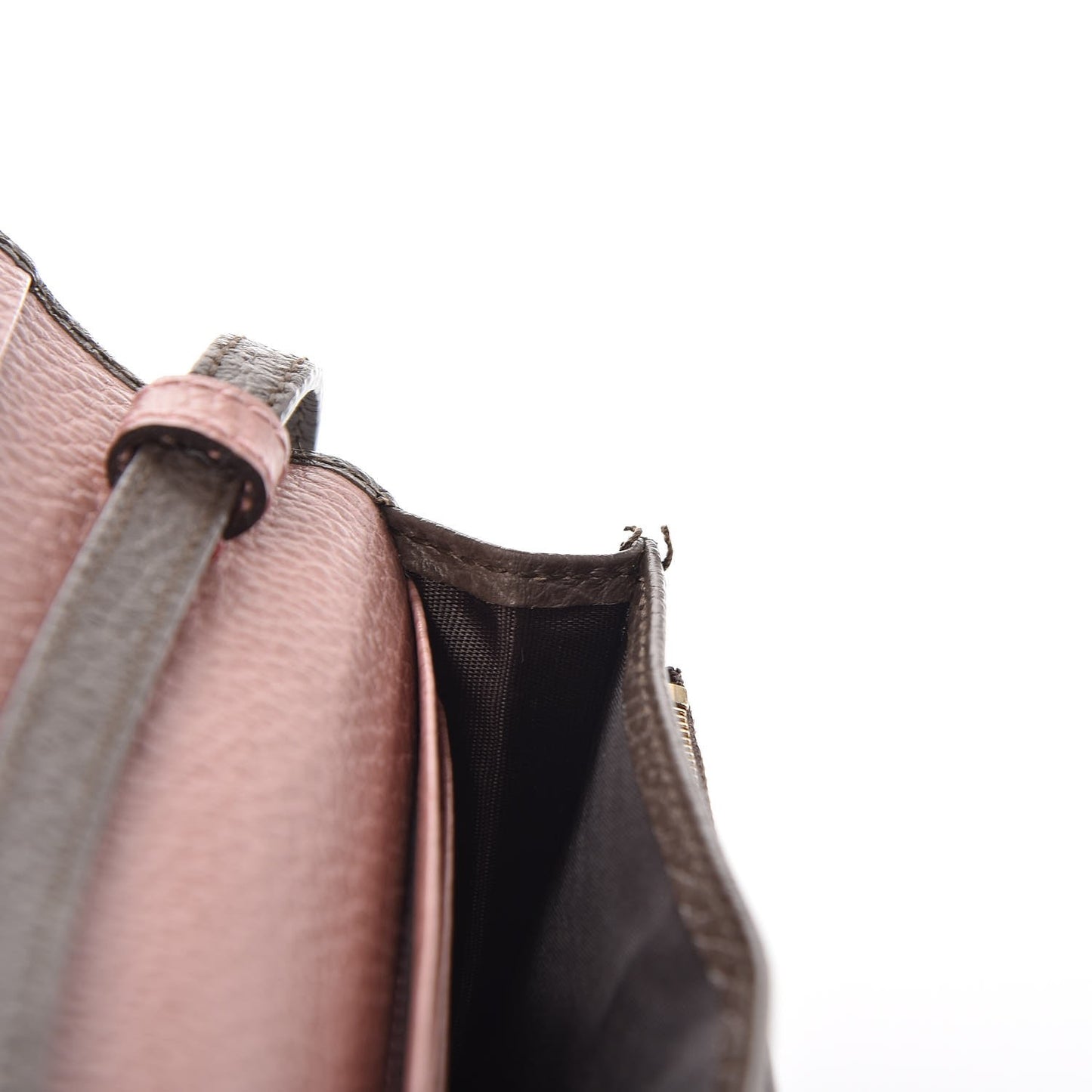 Dollar Calfskin Bi-Color Mini Swing Wallet Bag Grey Field Soft Pink