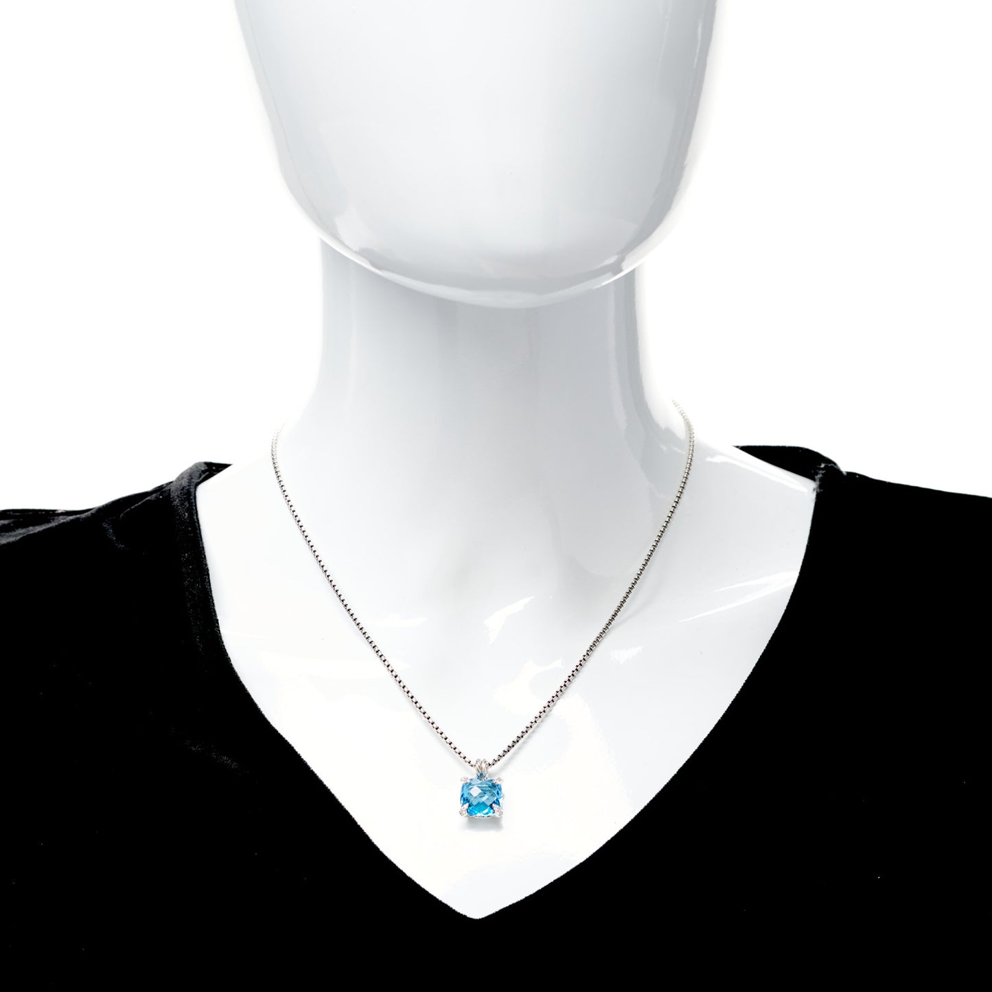 Sterling Silver Diamond Blue Topaz 11mm Chatelaine Pendant Necklace
