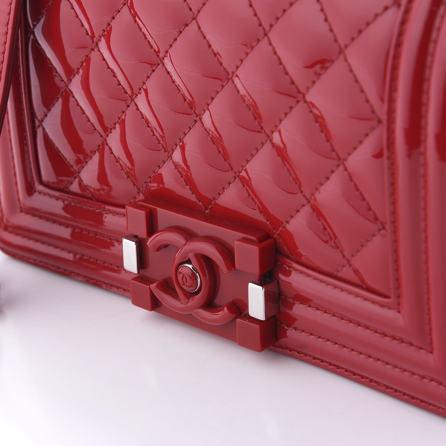 Patent Calfskin Quilted Small Plexiglass Boy Flap Red