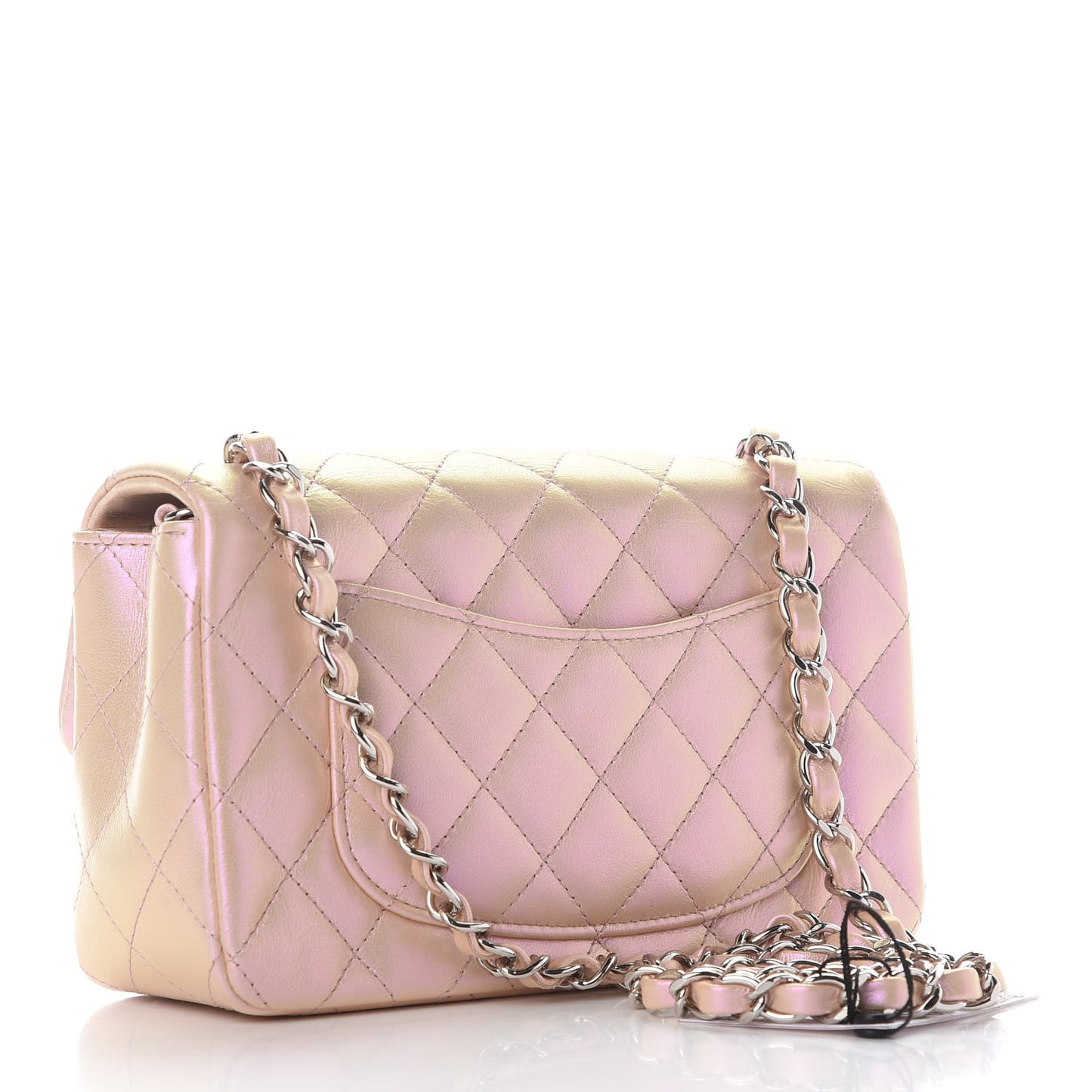 Iridescent Calfskin Quilted Mini Rectangular Flap Pink