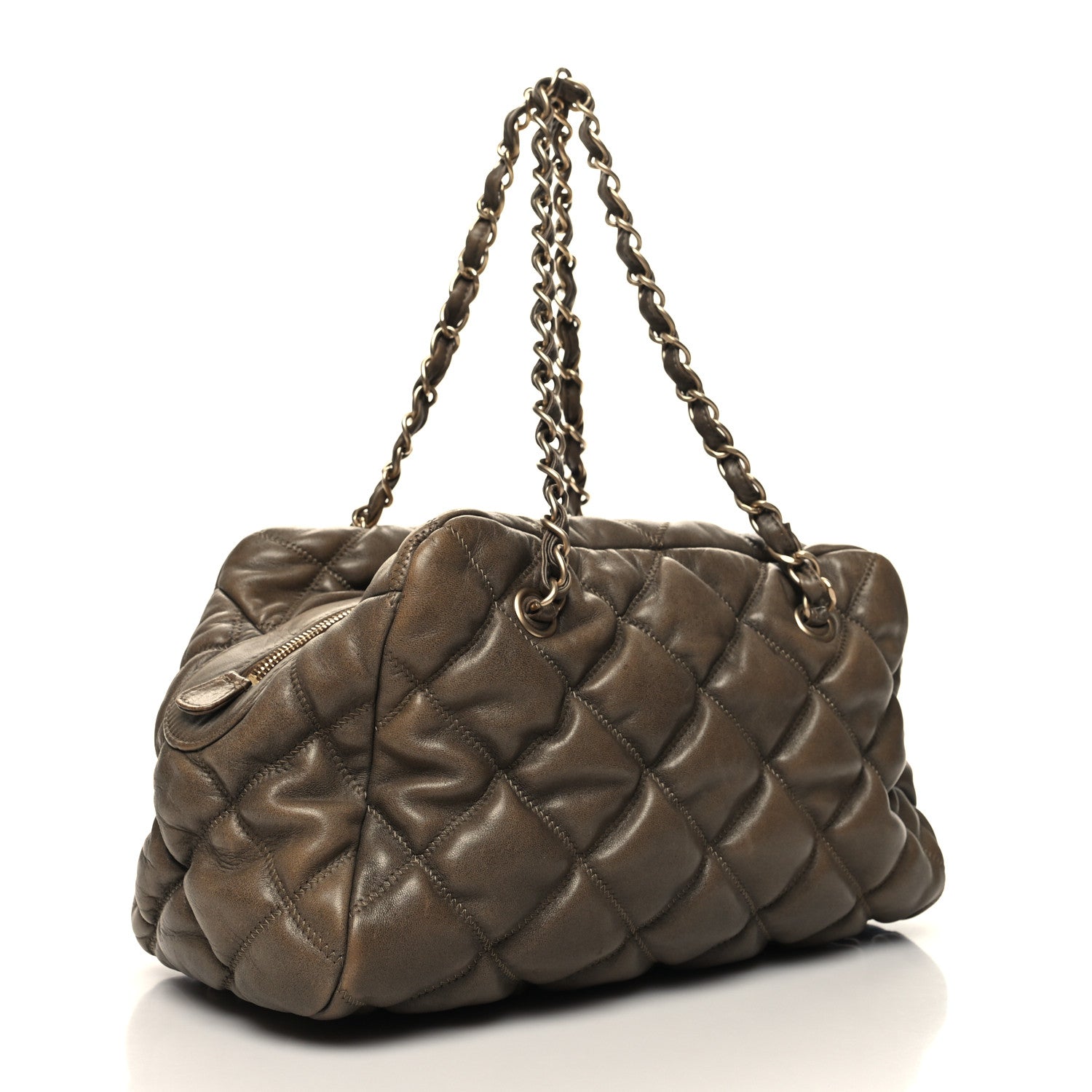 Chanel Calfskin Bubble Quilt Bowler Brown 3 of 12