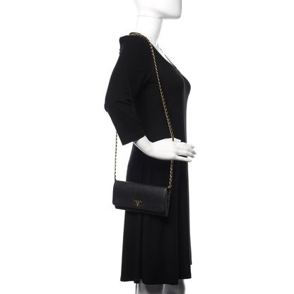 Prada Saffiano Metal Oro Chain Wallet Black 2 of 9