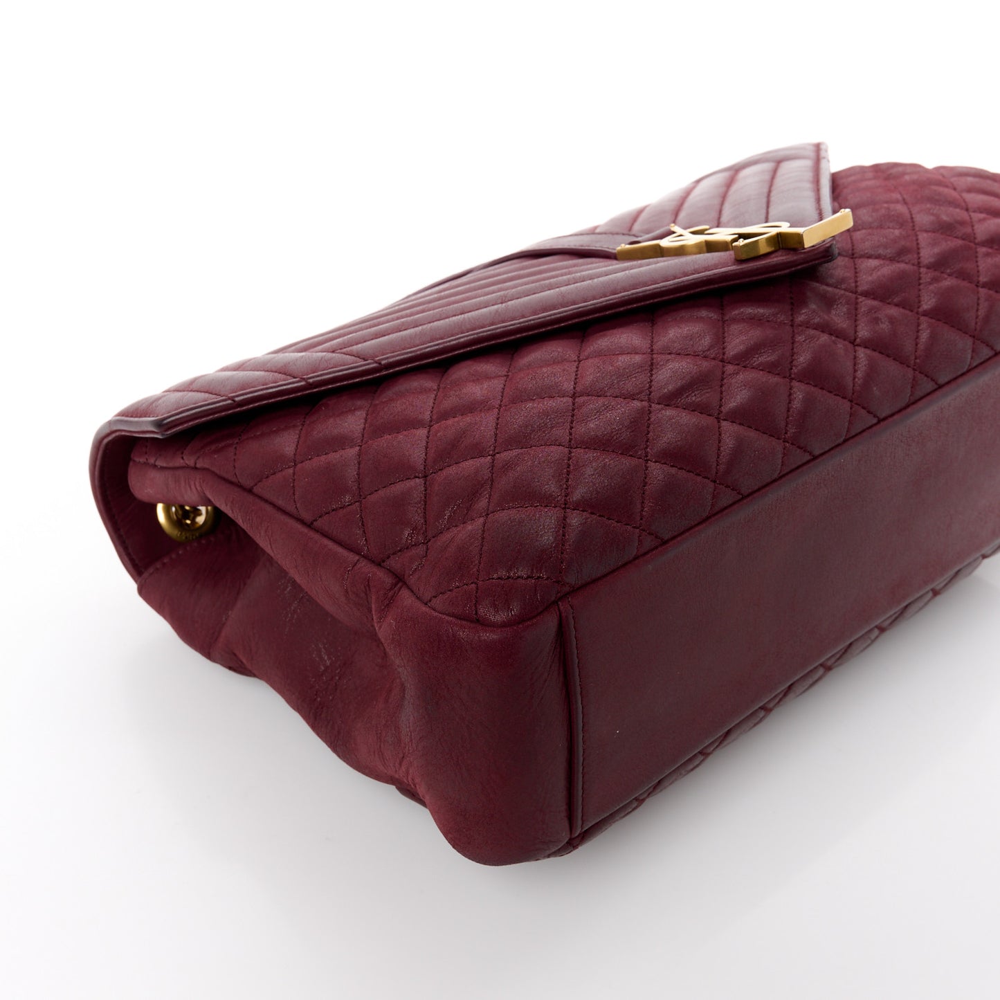 SAINT LAURENT Calfskin Mixed Matelasse Triquilt Large Monogram Envelope Satchel Oxblood