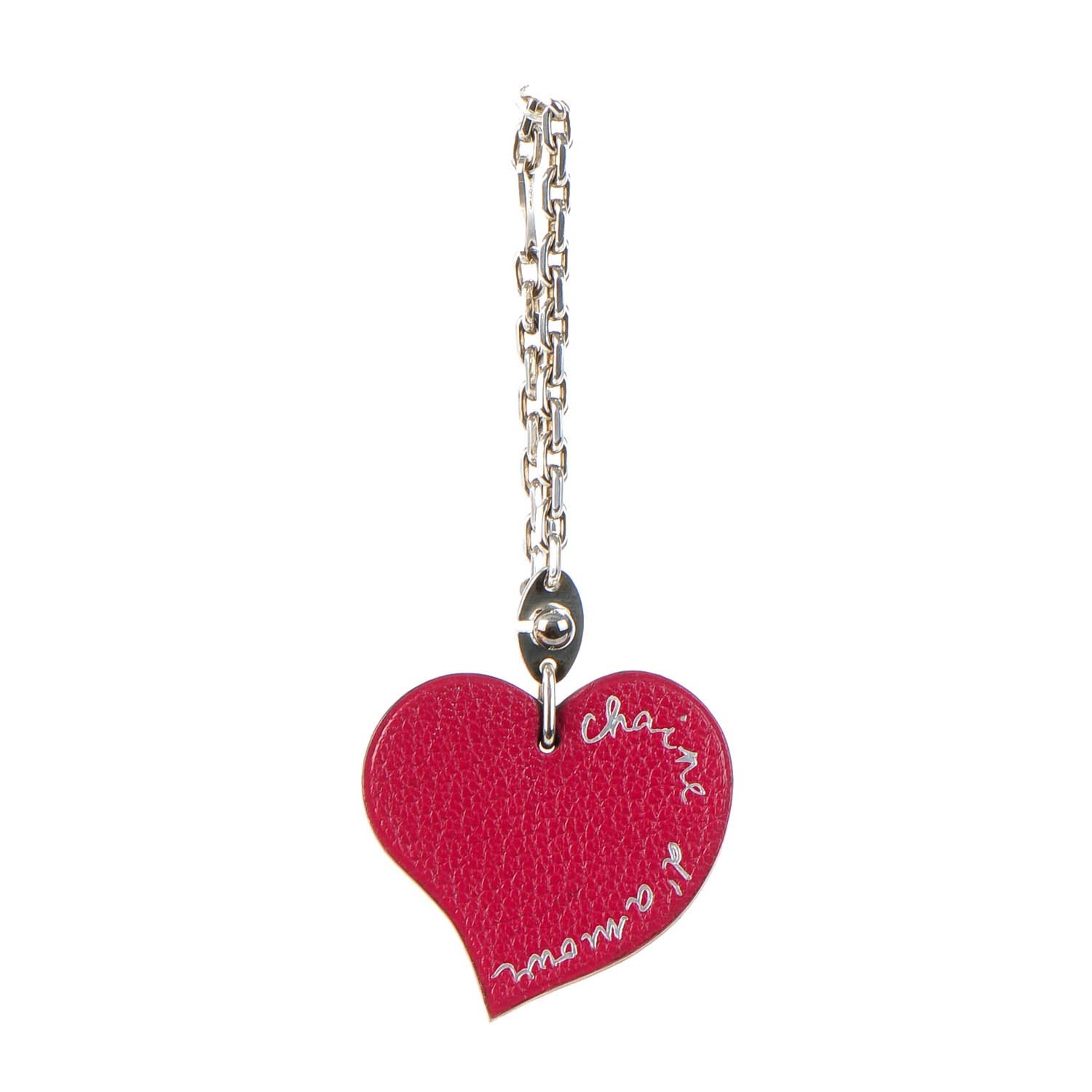 Hermes Chevre Chaine D'Amour Heart Key Chain Bag Charm Rouge Vif Orange 1 of 5
