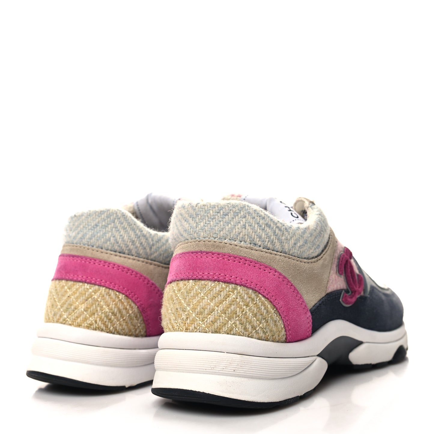 Fabric Suede Calfskin CC Sneakers 37 Pink Beige Multicolor