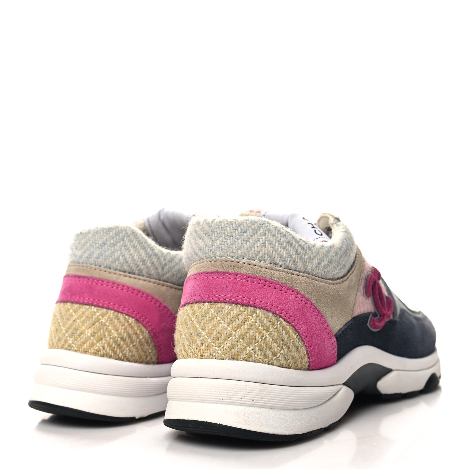 Chanel Fabric Suede Calfskin CC Sneakers 37 Pink Beige Multicolor 4 of 8