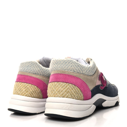 Chanel Fabric Suede Calfskin CC Sneakers 37 Pink Beige Multicolor 4 of 8