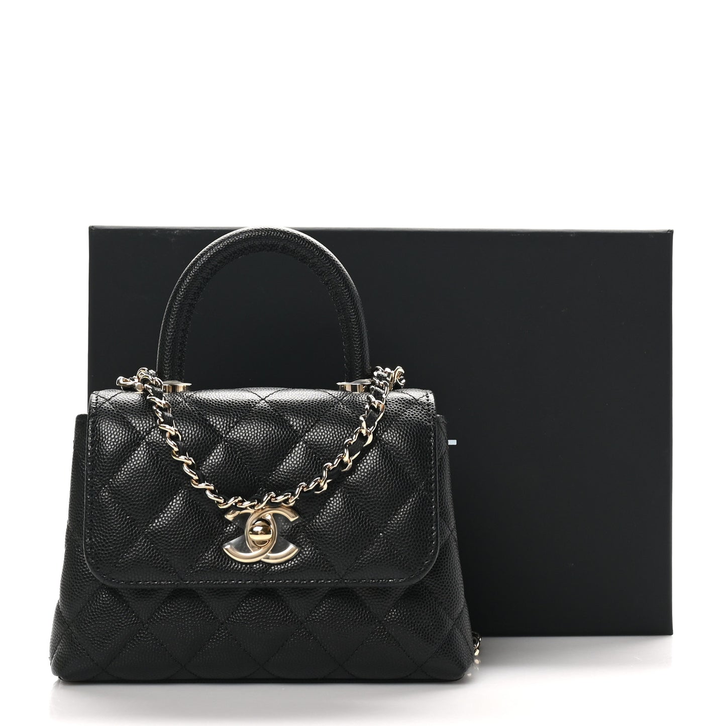 Caviar Quilted Coco Handle Clutch With Chain Black