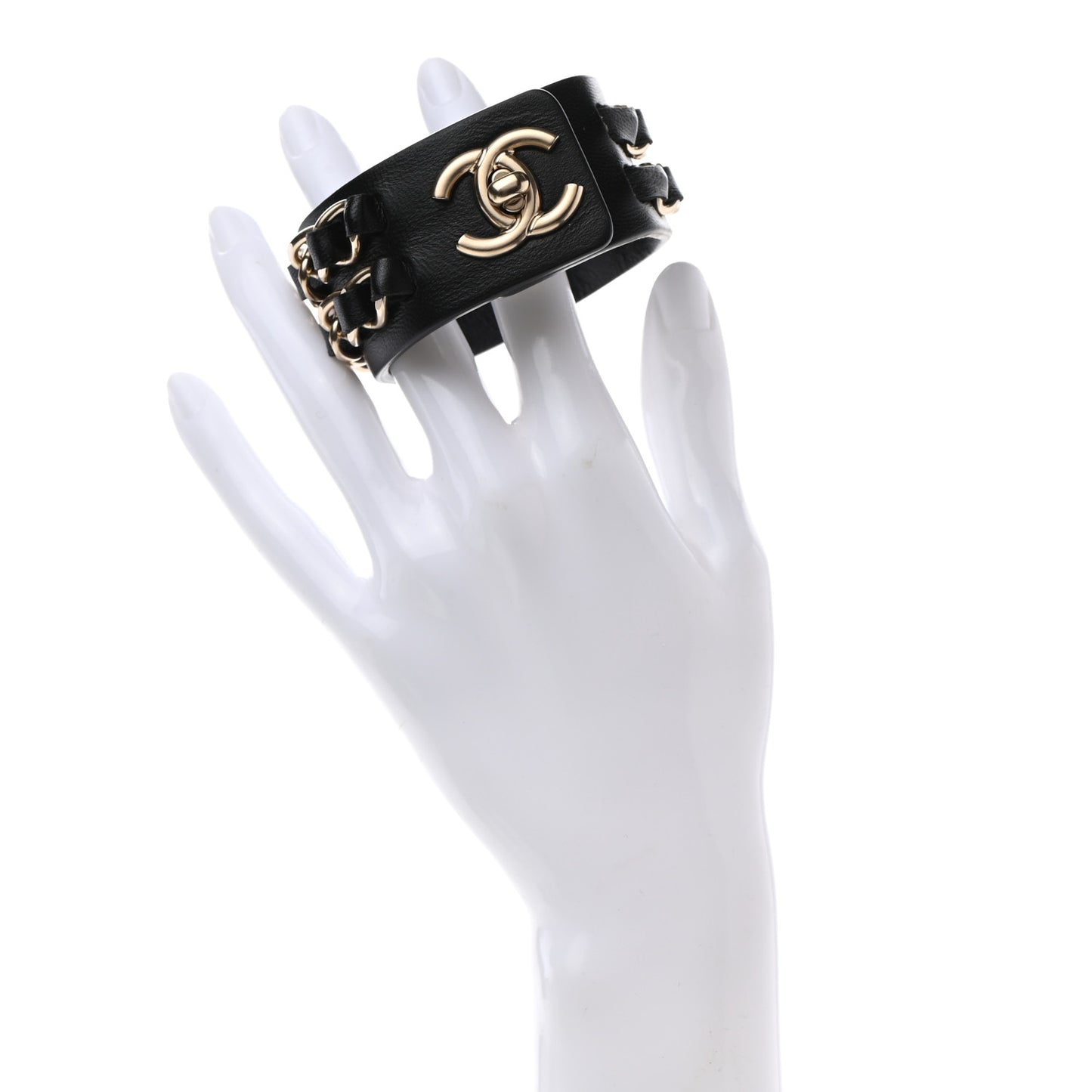Lambskin CC Chain Turnlock Bracelet M Black