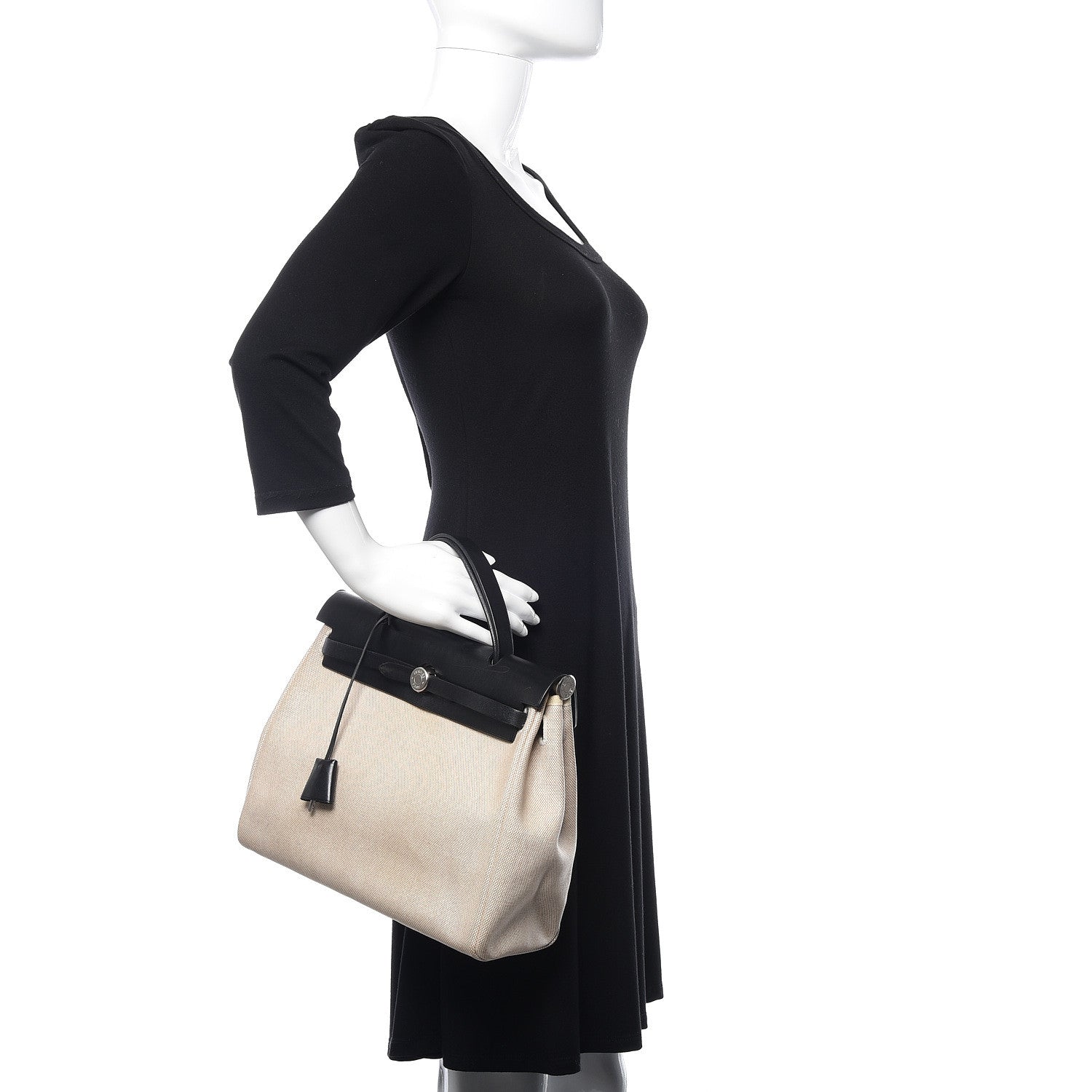Hermes Toile Vache Calfskin Herbag 30 PM Natural Black 2 of 16