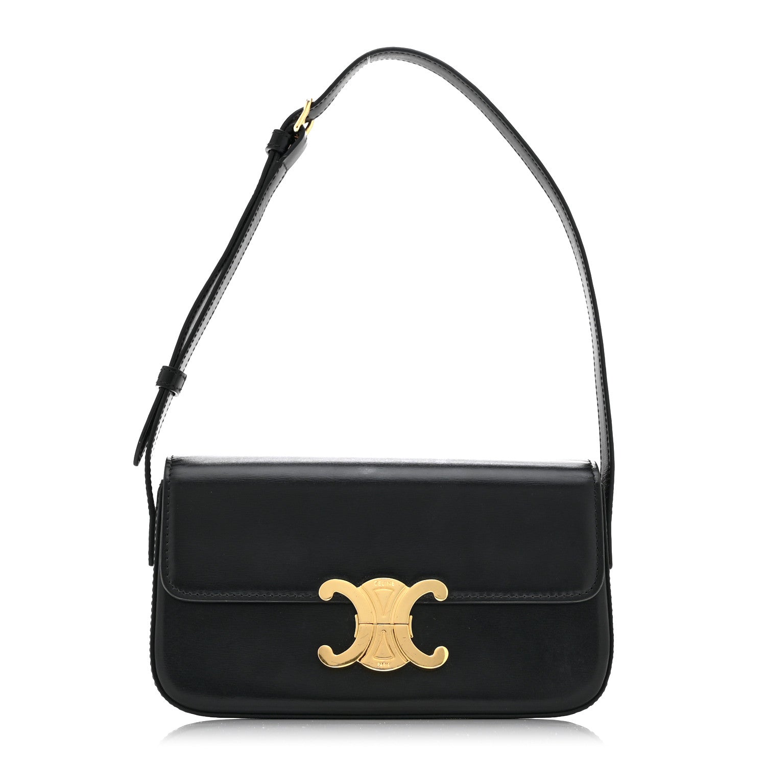 Celine Shiny Calfskin Triomphe Shoulder Bag Black 1 of 11