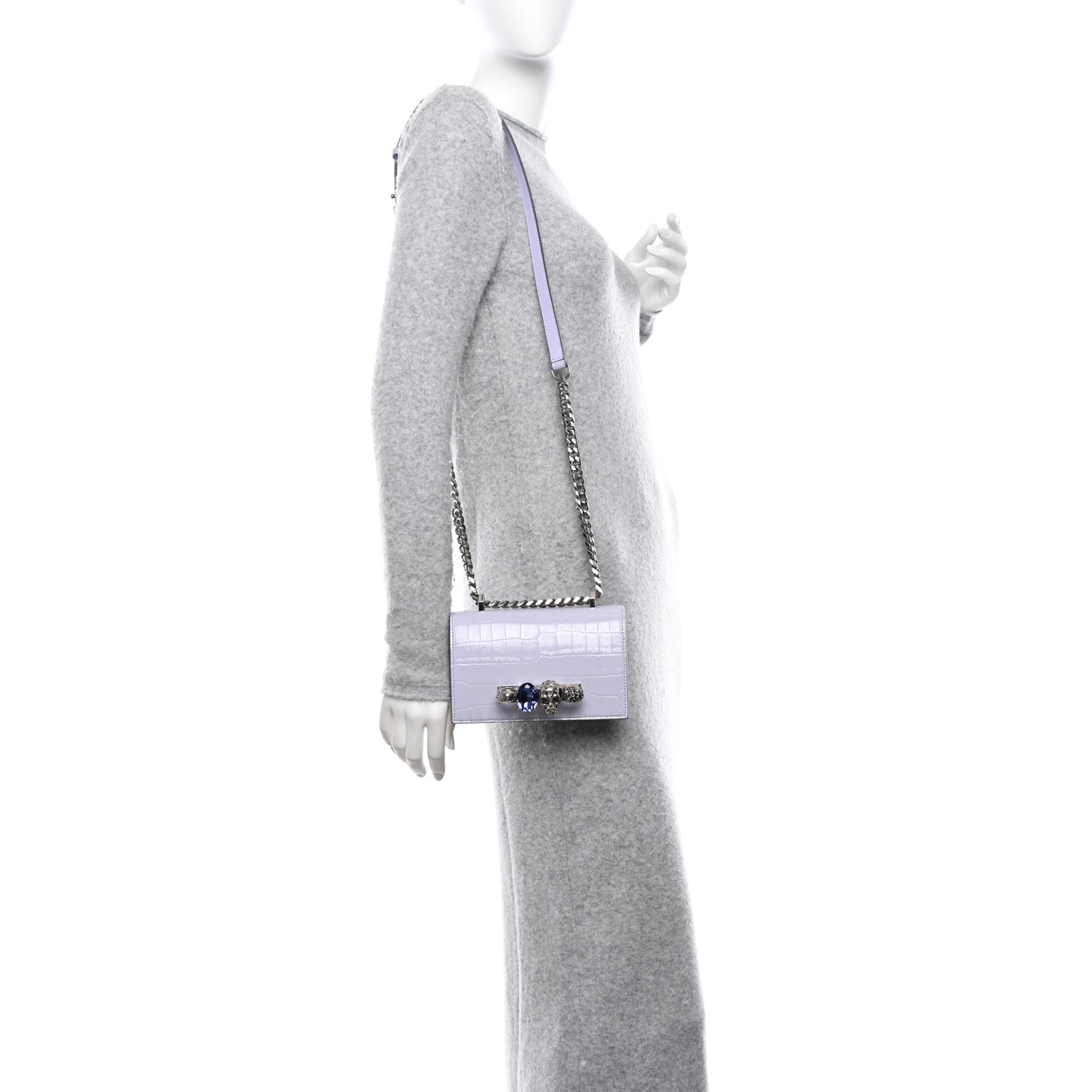 Shiny Crocodile Embossed Jeweled Satchel Lavender