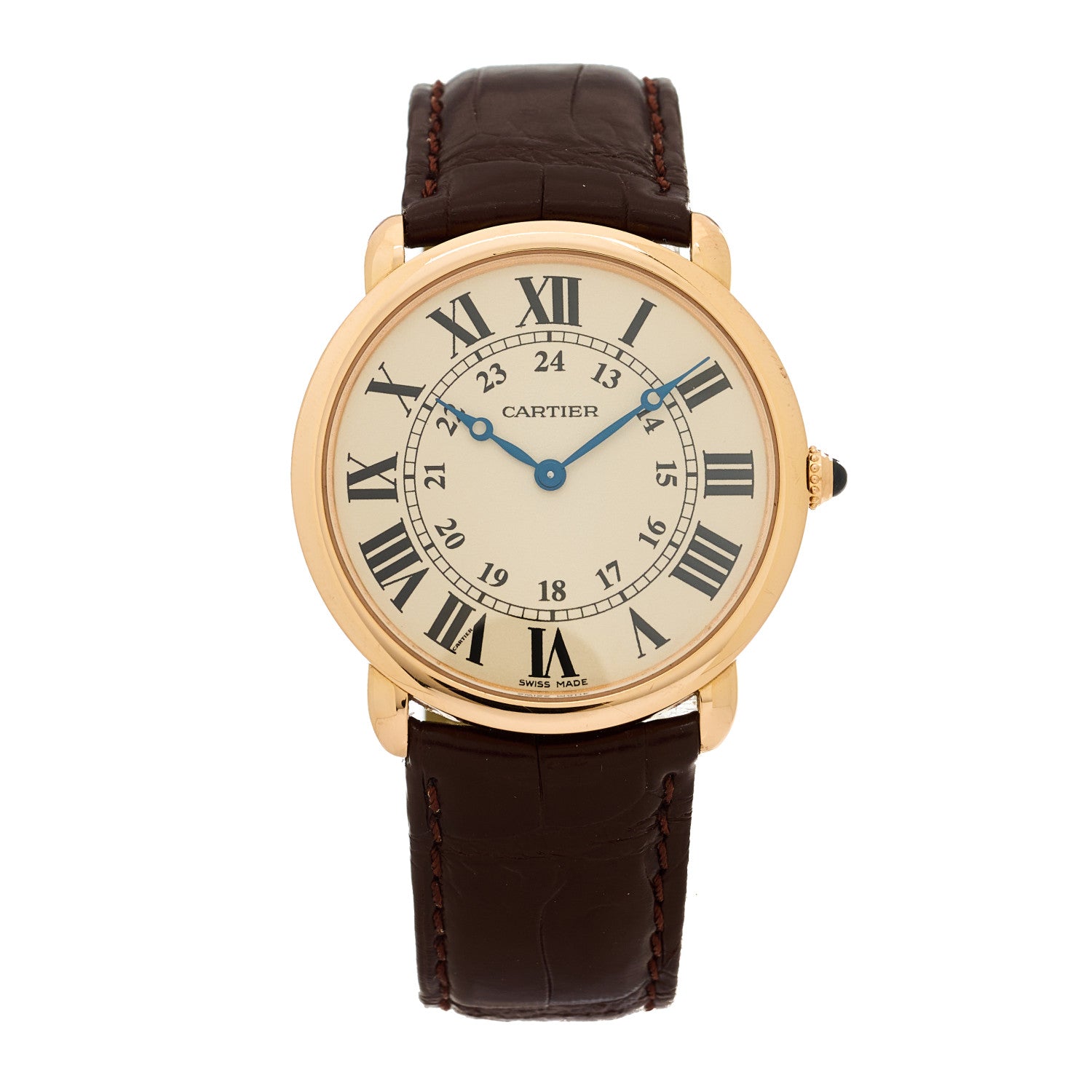 Cartier 18K Pink Gold Alligator 36mm Ronde Louis Manual Winding Watch Brown 1 of 5