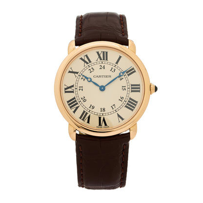 Cartier 18K Pink Gold Alligator 36mm Ronde Louis Manual Winding Watch Brown 1 of 5