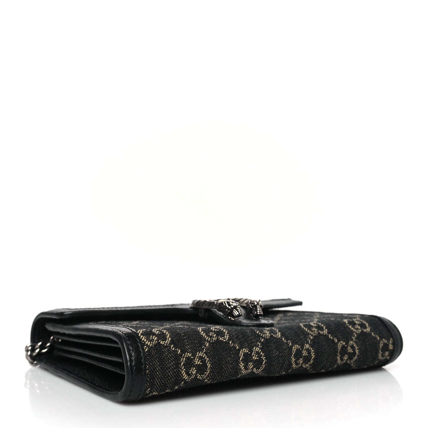 Jacquard Black Denim GG Monogram Mini Dionysus Chain Wallet Black Ivory