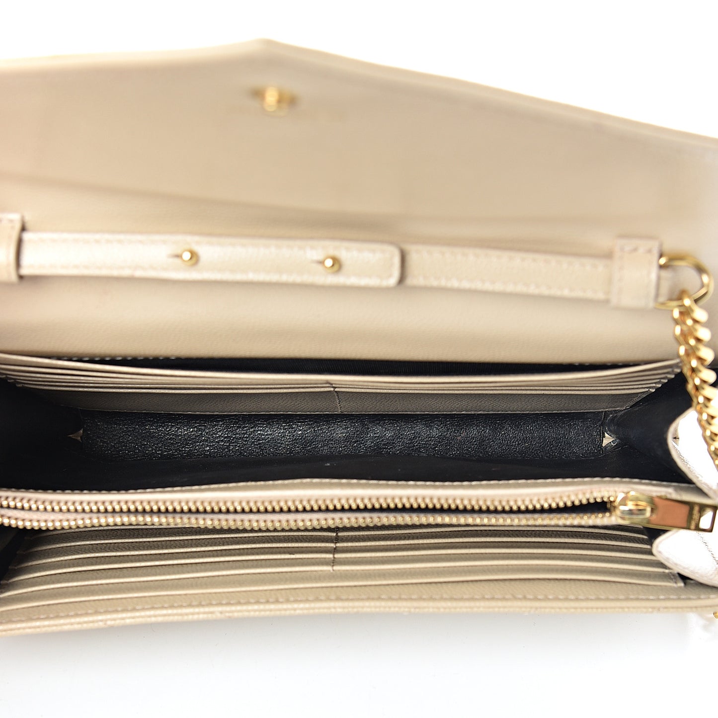 Grain De Poudre Matelasse Chevron Monogram Chain Wallet Nude Powder