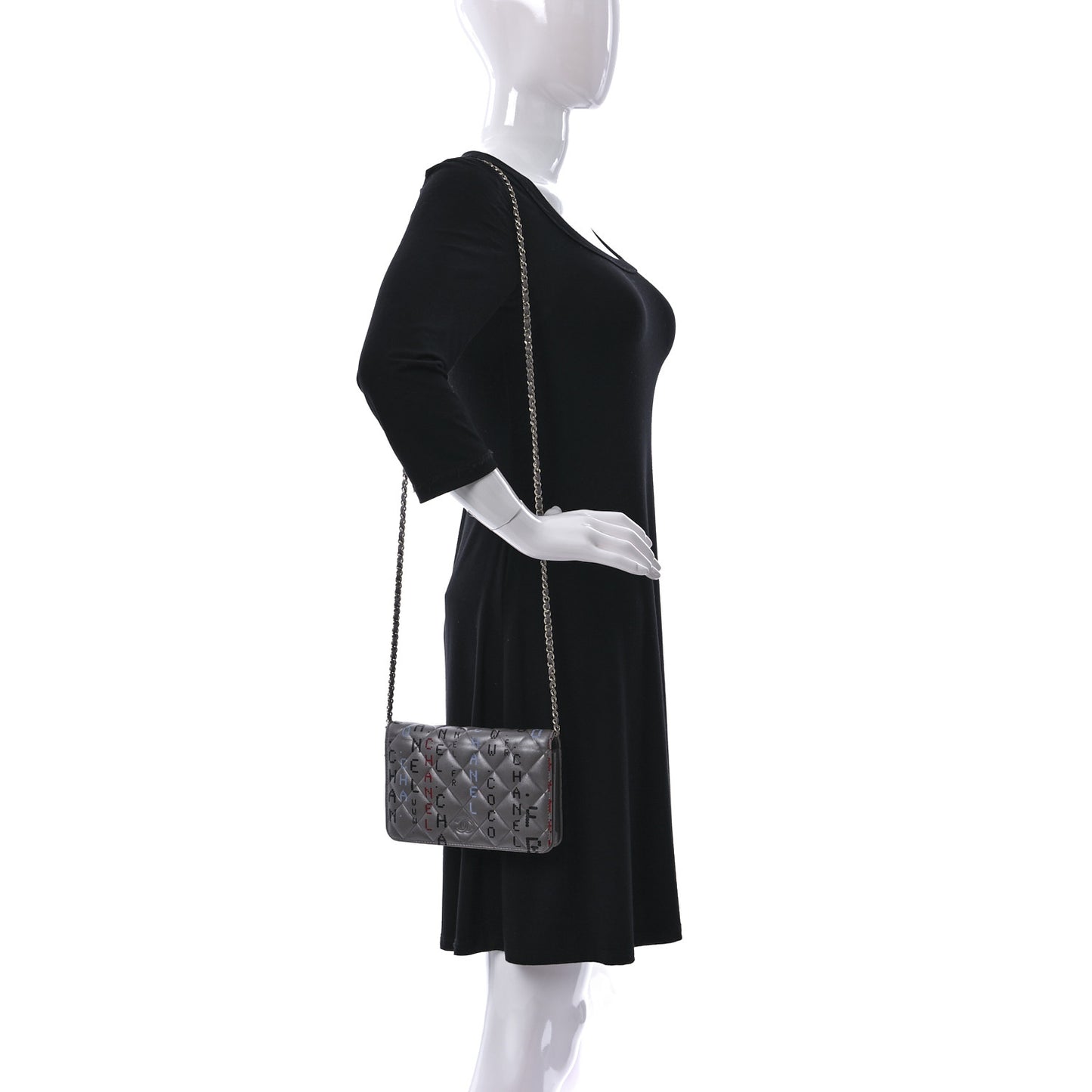 Metallic Lambskin Quilted Data Center Wallet On Chain WOC Silver