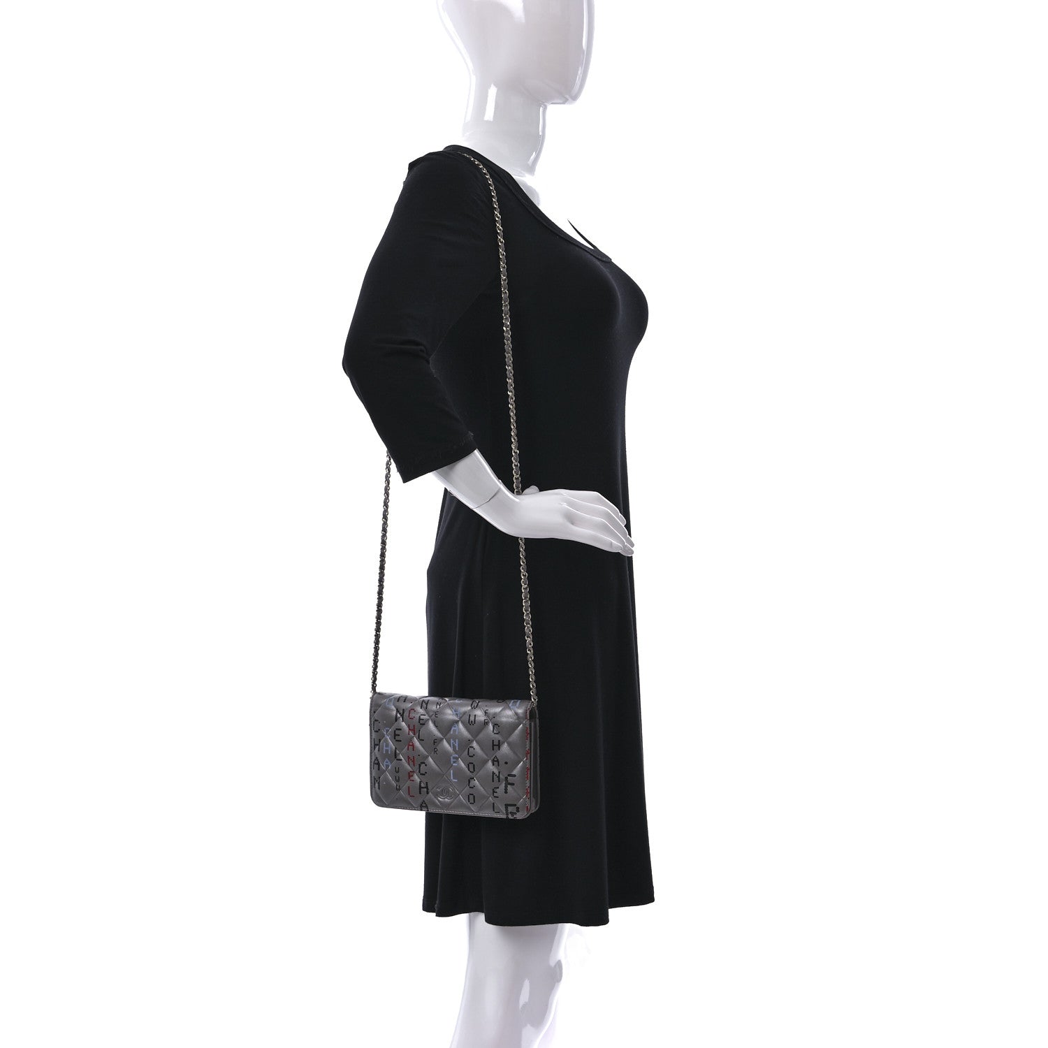 Chanel Metallic Lambskin Quilted Data Center Wallet On Chain WOC Silver 2 of 11