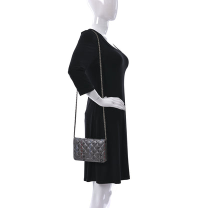 Chanel Metallic Lambskin Quilted Data Center Wallet On Chain WOC Silver 2 of 11