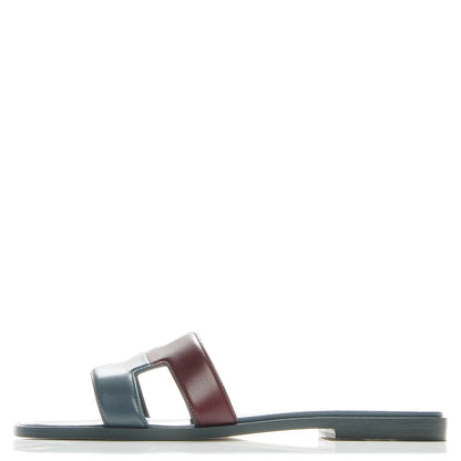 Hermes Box Calfskin Oran Sandals 38 Bleu Ardoise Bordeaux 1 of 8