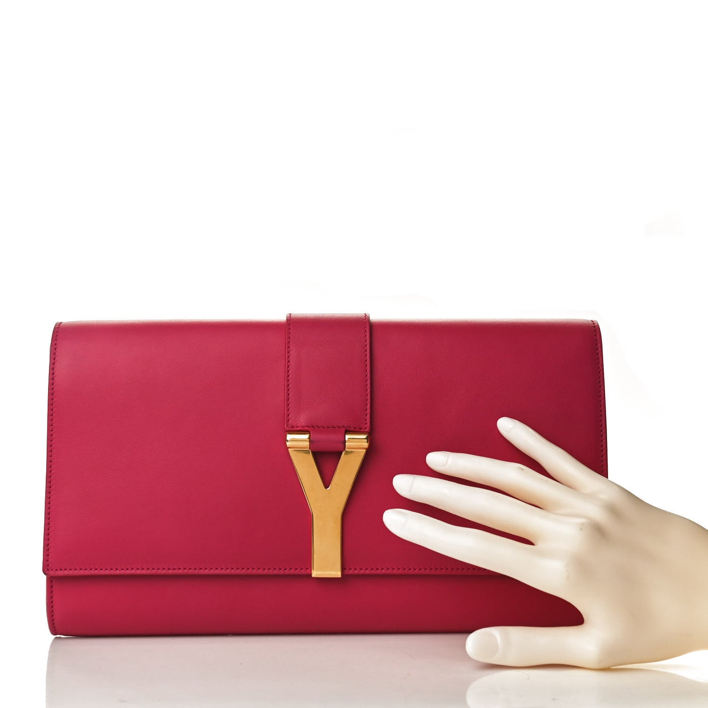 Calfskin Classic Y Ligne Clutch Fuchsia