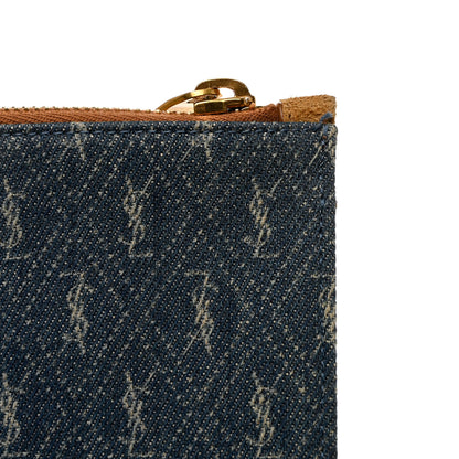Saint Laurent Denim Suede All-Over Monogram Pouch Blue 9 of 9