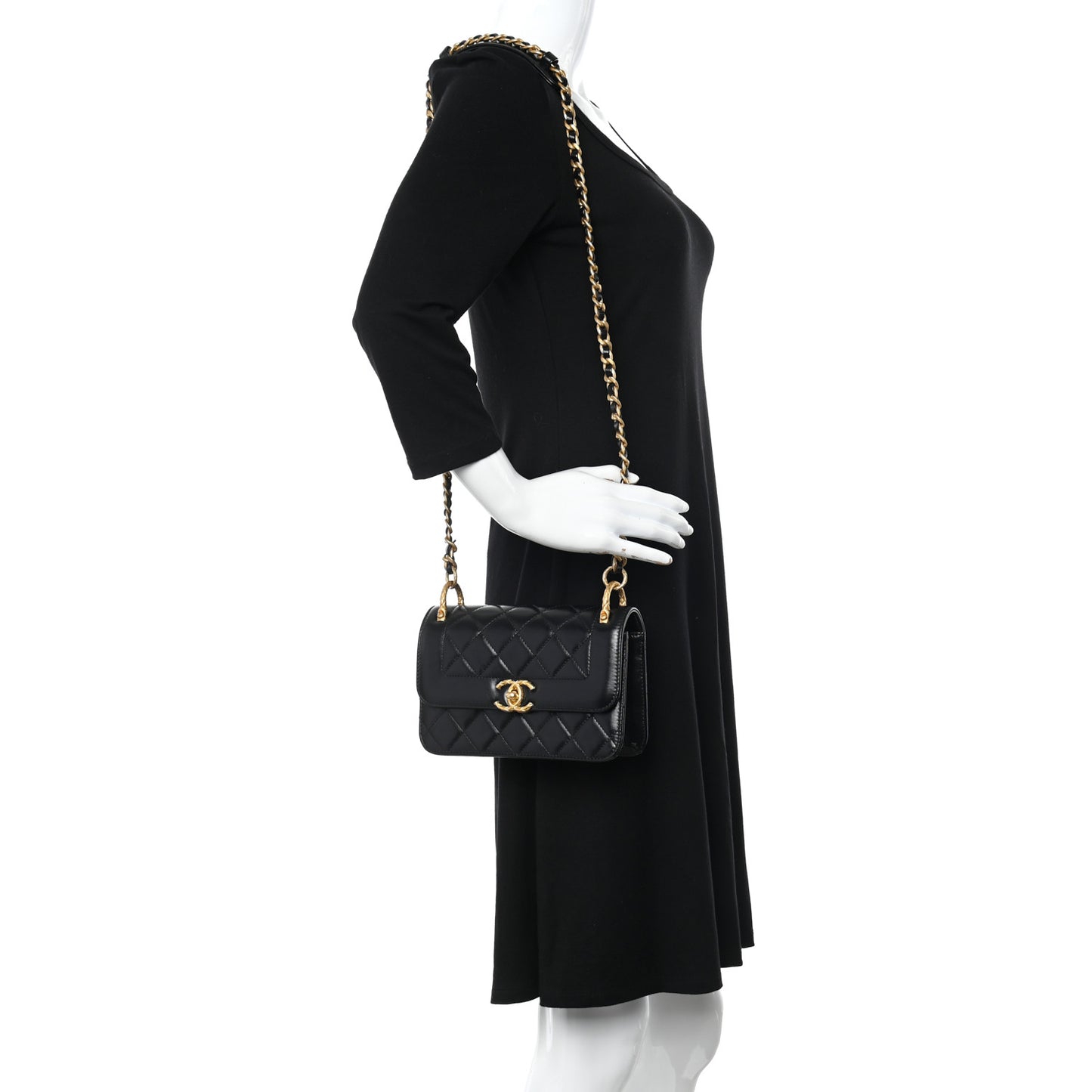 Calfskin Quilted Mini Coco Ring Flap Black