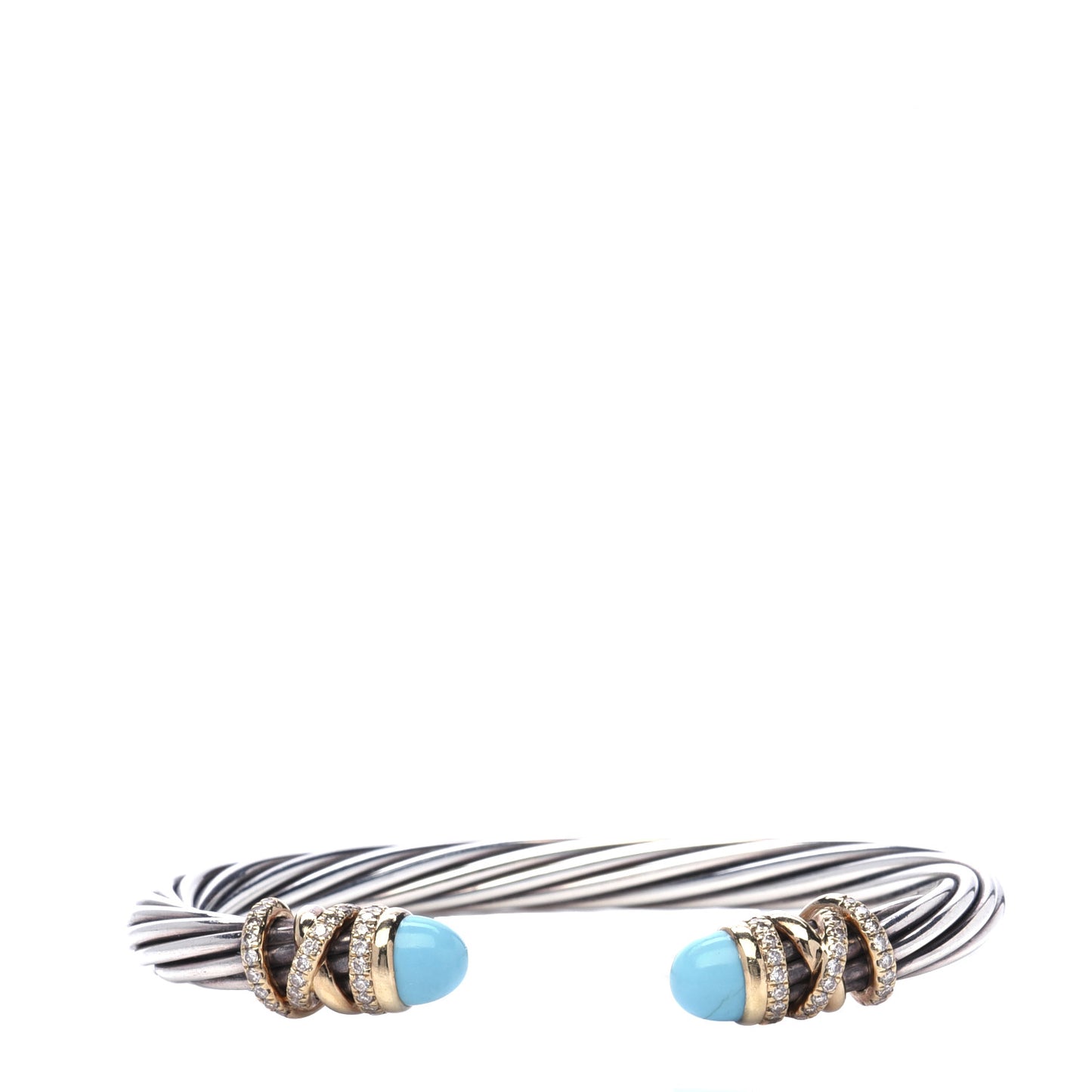 Sterling Silver 18K Yellow Gold Diamond Turquoise 6mm Helena Cuff Bracelet