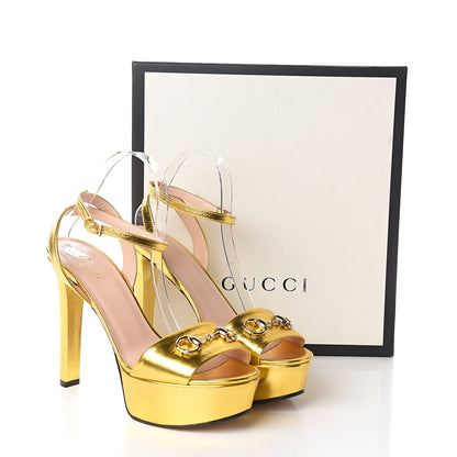 Gucci Malaga Kid Horsebit Platform Sandals 40 Gold 9 of 9