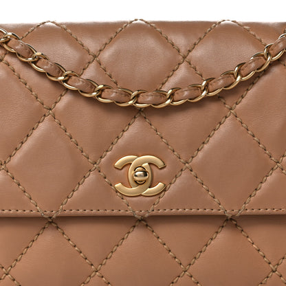 Chanel Calfskin Quilted Contrast Stitch Medium Flap Beige 7 of 9